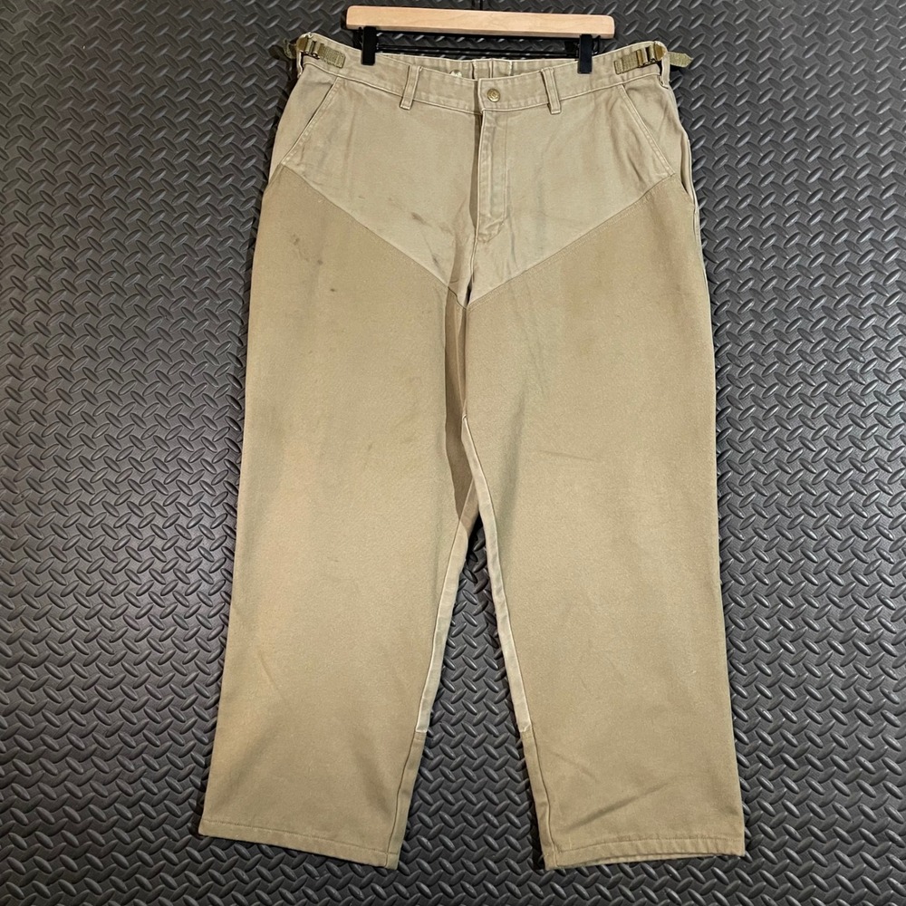 Columbia Mens Tan Canvas Hunting Field Pants Reinforced Brush 38x30 Adjustable